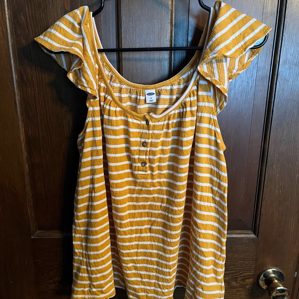 Striped Yellow Ruffle Sleeve Top